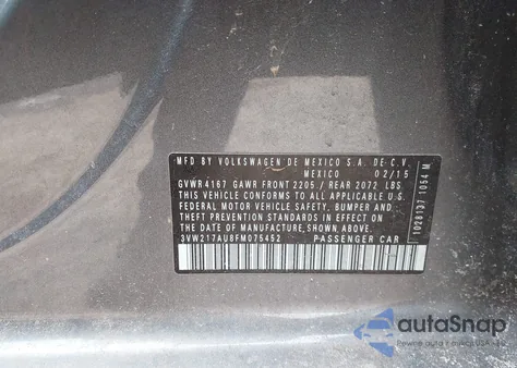 2015 Volkswagen Golf Tsi S 4-Door z USA, uszkodzony, nr VIN 3VW217AU8FM075452